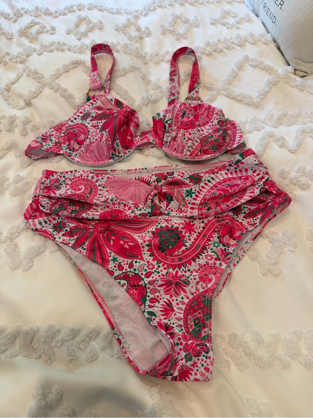 High-Waist Pink Paisley Bikini Set - Women Swim Bikini